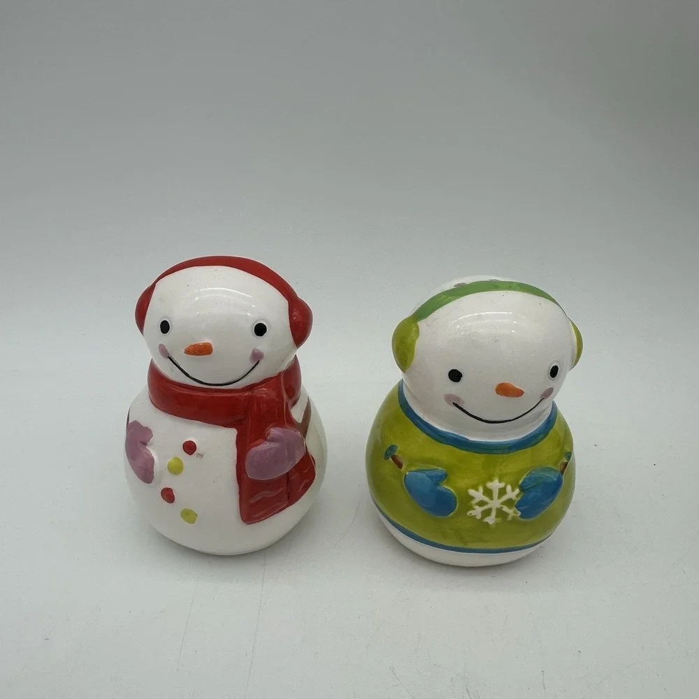 Vintage Mr & Mrs Snowman Christmas Salt And Pepper Shakers 3